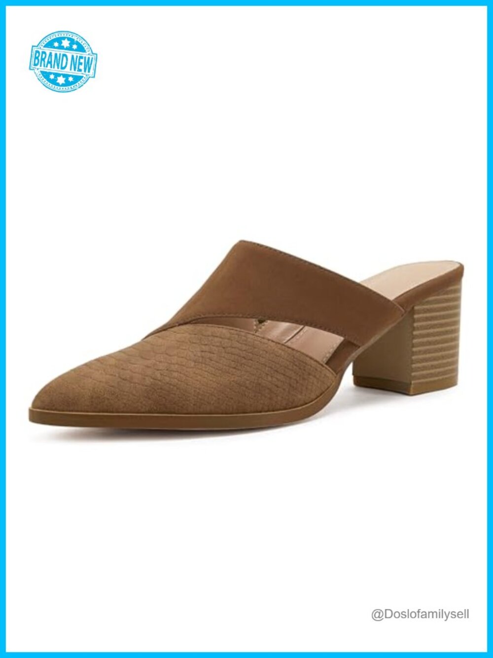 Women's Cutout Backless Mules Slip-On Closed Toe Chunky Heeled Sandals